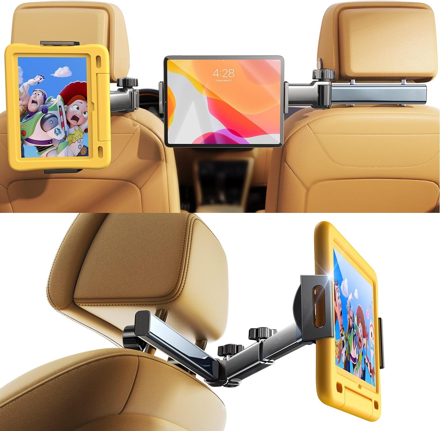 LISEN 3 in 1 for iPad Holder for Car Accessories for Women Road Trip Essentials for Travel Truck Backseat Car Organizer Car tv Headrest Tablet Holder iPad Car Mount for Kids Fire Tablet 4.7-11″