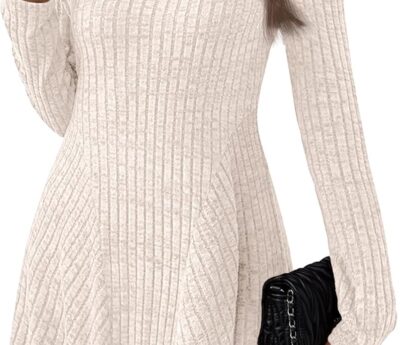 AUTOMET Womens Sweater Dresses Winter Long Sleeve Fall Fashion 2025 V Neck A-Line Flowy Mini Casual Dress Comfy Work Clothes