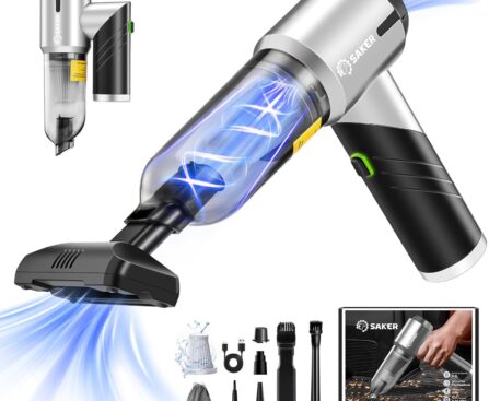 Saker Handheld Car Vacuum Portable Cordless17000PA Mini Vacuums Rechargeable Foldable Vacuum Cleaner with Brushless Motor for Home,Office Pet HL132 Black