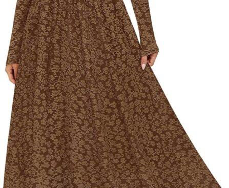 MEROKEETY Women’s Floral 2025 Fall Midi Dresses Long Sleeve Square Neck Flowy A Line Wedding Ruched Dress Pockets