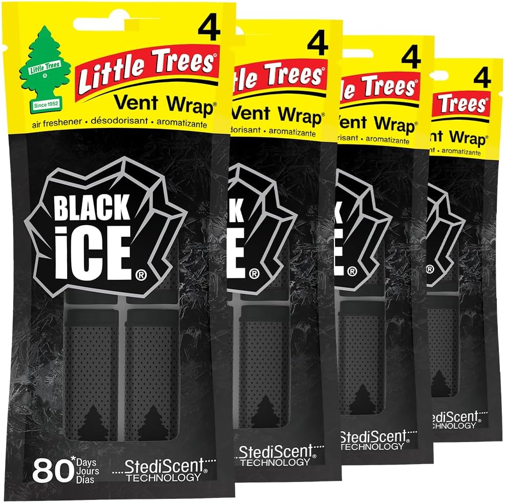 LITTLE TREES Car Air Freshener | Vent Wrap Provides Long Lasting Scent, Invisibly Fresh | Black Ice, 16 Air Fresheners
