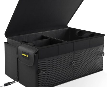 MIKKUPPA Car Trunk Organizer – 65L Collapsible Trunk Organizer with Lid, Sturdy Car Storage for SUV Auto Truck Van with Adjustable Straps and Non Slip Bottom (Black)