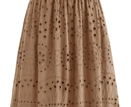 dowerme Women Summer Dresses 2025 Casual Sleeveless Crewneck A-Line Boho Lace Eyelet Cotton Tank Maxi Dress with Pockets