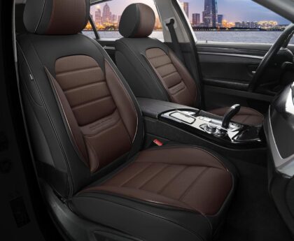 Car Seat Covers Full Set, 5 Seats Universal Leather Seat Covers for Cars, Waterproof Front and Rear Seat Cover, Breathable Automotive Seat Cover for Most Sedans, Trucks, SUVs, Black&Brown