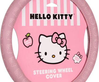 Sanrio Hello Kitty Pink Car Steering Wheel Cover, Universal Fit Cute Car Accessories for Women Stylish Decor Gifts Hello Kitty Accessories – Fits Standard Wheels 14.5″-15″