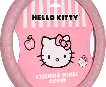 Sanrio Hello Kitty Pink Car Steering Wheel Cover, Universal Fit Cute Car Accessories for Women Stylish Decor Gifts Hello Kitty Accessories – Fits Standard Wheels 14.5″-15″