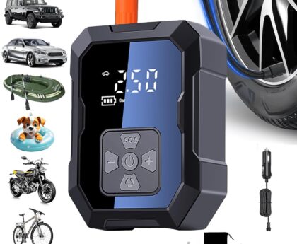 Tire Inflator Portable Air Compressor for Car, Ball Basketball Pump for Sports Balls Auto for Car Tires Bicycle w Gauge Values Display, 150PSI Power Battery Bike Pump Cordless