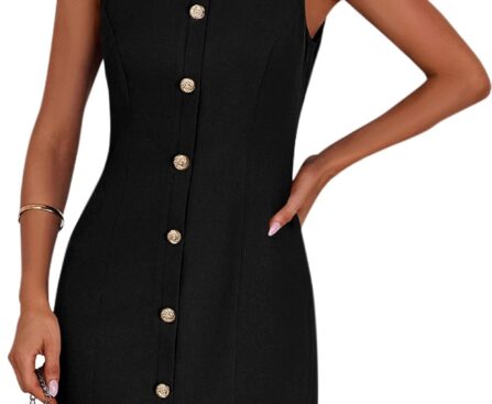 PRETTYGARDEN Work Dresses for Women 2025 Summer Business Formal Short Dress Sleeveless Button Down Elegant Office Outfits