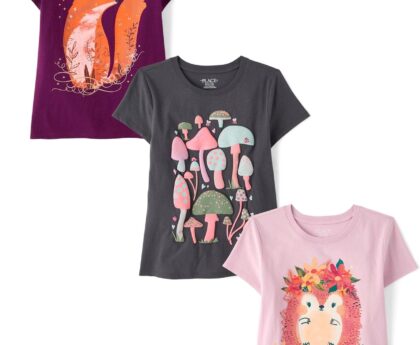 The Children’s Place Girls’ Animal Short Sleeve Graphic T-Shirts,multipacks