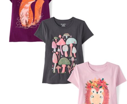 The Children’s Place Girls’ Animal Short Sleeve Graphic T-Shirts,multipacks