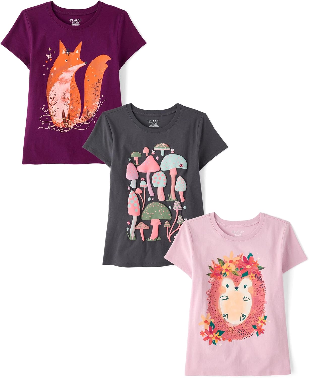 The Children’s Place Girls’ Animal Short Sleeve Graphic T-Shirts,multipacks