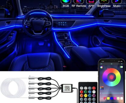 Interior Car LED Strip Lights with Wireless APP and Remote Control, RGB 5 in 1 Ambient Lighting Kits with 236 inches Fiber Optic, 16 Million Colors Car Neon Lights, Sync to Music