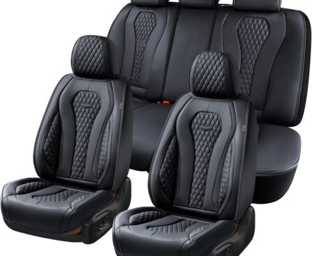 Coverado Seat Covers, Car Seat Covers Full Set, Black Car Seat Cover, Car Seat Covers Front Seats Back Seat Cover, Waterproof Car Seat Cushion, Leather Seat Covers Seat Protector Fit for Most Cars