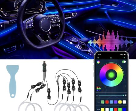 LivTee Smart LED Car Lights Interior with USB Port, LED Strip Fiber Optic Ambient Lighting Car, Wireless App Control, Sync to Music, Car Decorations Interior Accessories Gifts for Women Men, 6 in 1