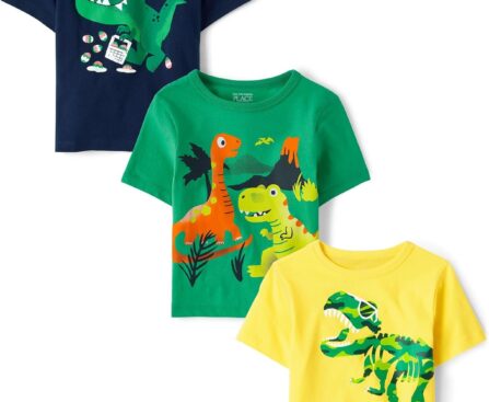 The Children’s Place Baby-Boys and Toddler Dino,Animals,Sharks Short Sleeve Graphic T-Shirts,3 Pack