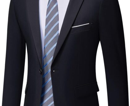 MY’S Men’s One Button Jacket Blazer, Slim Fit Suit Casual Lightweight Sport Coat