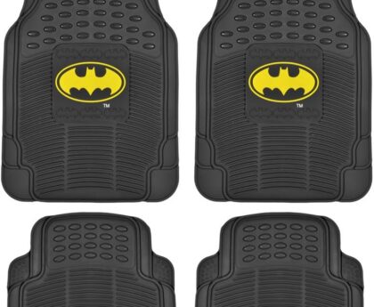 BDK Warner Bros Batman Rubber Floor Mats Car Accessories – Universal Fit, No-Slip Grip, All Weather Heavy Duty – 4 pc Trimmable Car Mats Set, Front 27×18, Rear 17.25×13.25