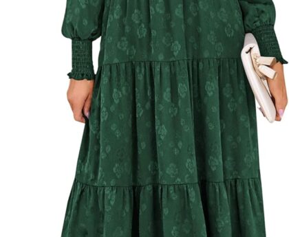 PRETTYGARDEN Women’s Fall Spring Midi Dress Long Sleeve Floral Smocked Elegant Wedding Guest Long Flowy Dresses with Pockets
