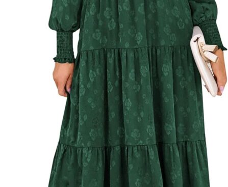 PRETTYGARDEN Women’s Fall Spring Midi Dress Long Sleeve Floral Smocked Elegant Wedding Guest Long Flowy Dresses with Pockets