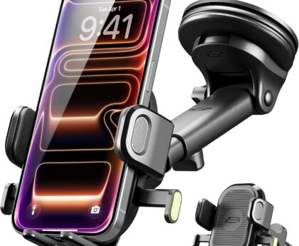 Bracketron Easy OneClick Cell Phone Holders for Your Car, Universal Car Mount Suction Cup for Dashboard Windshield Air Vent Truck Stand, for iPhone Samsung Google, All Smartphones & Car Models, Black