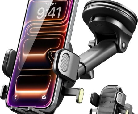 Bracketron Easy OneClick Cell Phone Holders for Your Car, Universal Car Mount Suction Cup for Dashboard Windshield Air Vent Truck Stand, for iPhone Samsung Google, All Smartphones & Car Models, Black