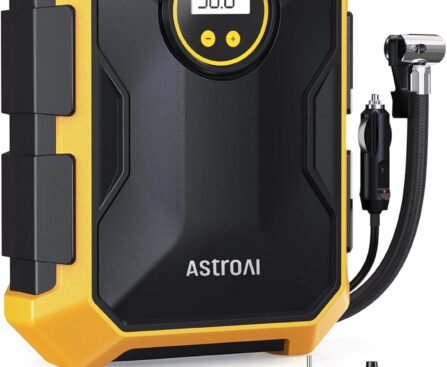AstroAI Tire Inflator Air Compressor 12V DC Portable Air Compressor Car Accessories Auto Tire Pump 100PSI with LED Light Digital Air Pump for Car Tires Bicycles Other Inflatables