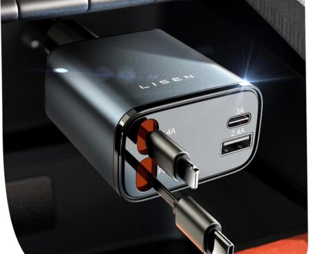 LISEN Retractable Car Charger, White Elephant Gifts for Men Women, 69W Cars Adapter USB C Fast Charger, Car Accessories for Women Men, Gifts for Dad Mom, for iPhone 17 Pro Max Air 16 15 14 13 12 Plus