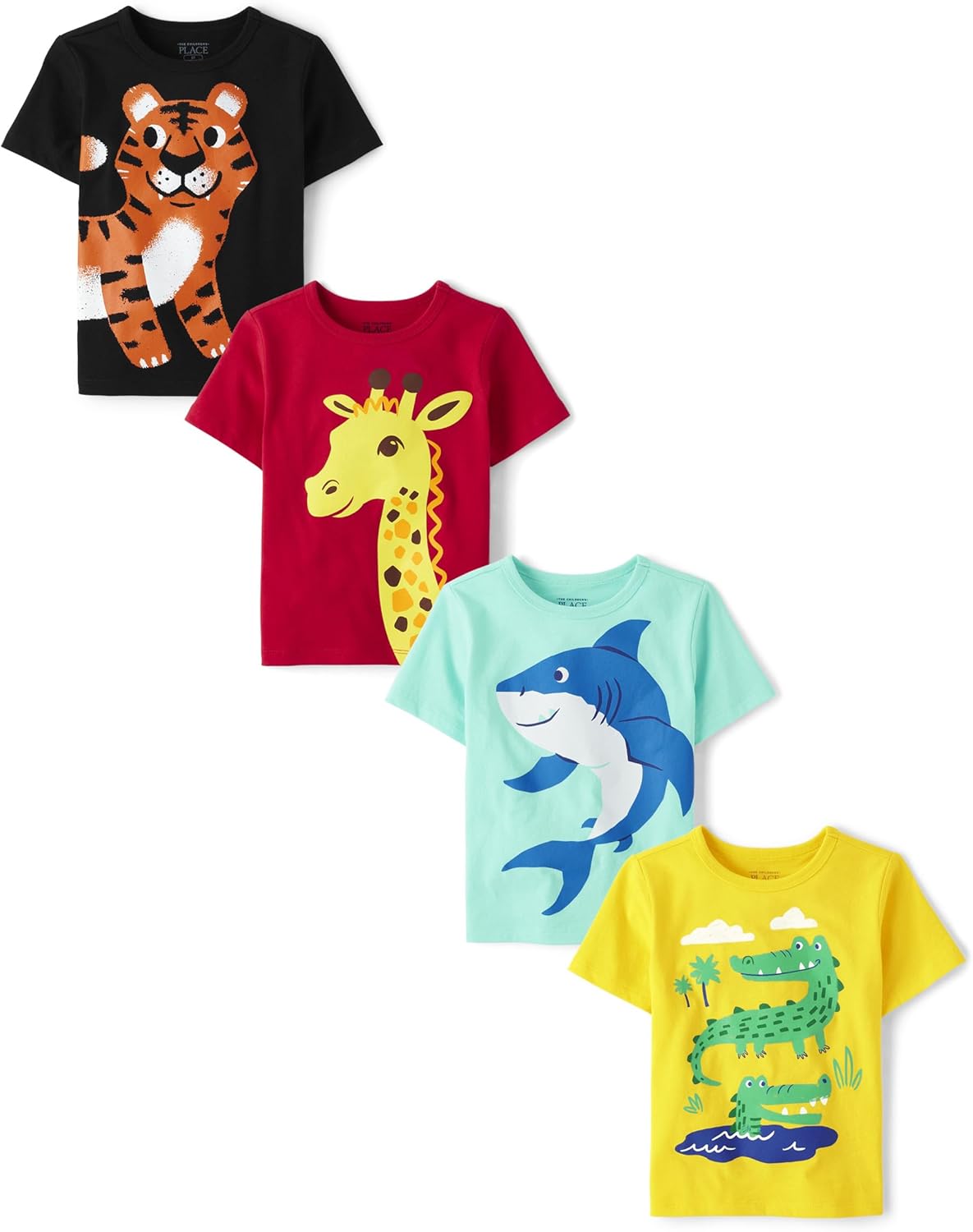 The Children’s Place Baby-Boys and Toddler Dinos,Animals,Cars Short Sleeve Graphic T-Shirts,4 Pack