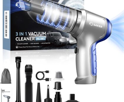 Saker Car Vacuum Portable Cordless 15000PA,3 in 1 Handheld Vacuum with Brushless Motor for Car, Office and Home Cleaning Blue HL107B