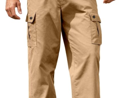 Men’s Twill Casual Cargo Pants Relaxed Fit with Elastic Waist