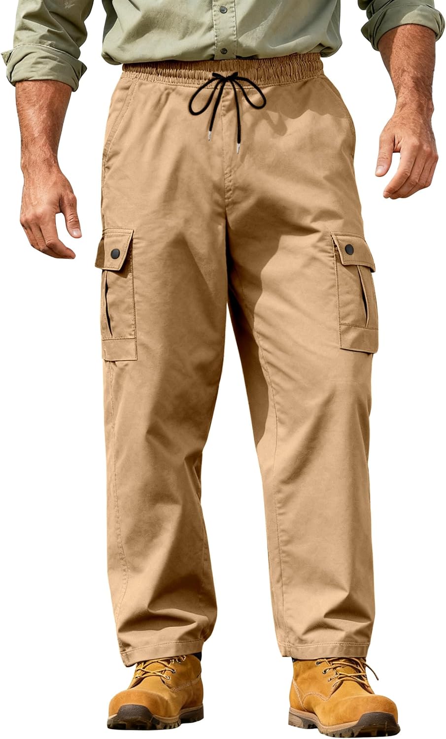 Men’s Twill Casual Cargo Pants Relaxed Fit with Elastic Waist