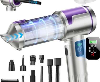 Handheld Car Vacuum Portable Cordless, 22000Pa High-Power Suction Hand held Vacuum Cleaner & Air Duster for Car Cleaning, Home, Office, Pet Hair | Multi-Nozzle, Washable Filter, LED Light