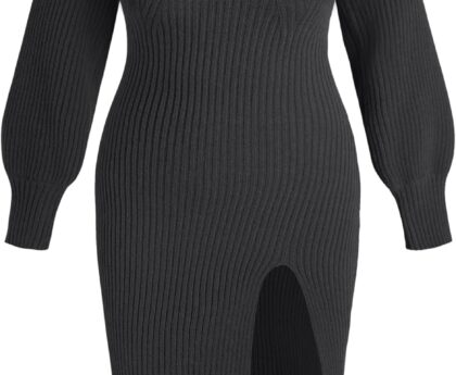 CIDER Plus Size 2 Piece Sweater Dresses for Women Long Sleeve Midi Dress Slit Winter Pullover Wedding Guest Outfits