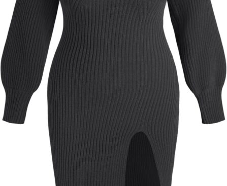 CIDER Plus Size 2 Piece Sweater Dresses for Women Long Sleeve Midi Dress Slit Winter Pullover Wedding Guest Outfits