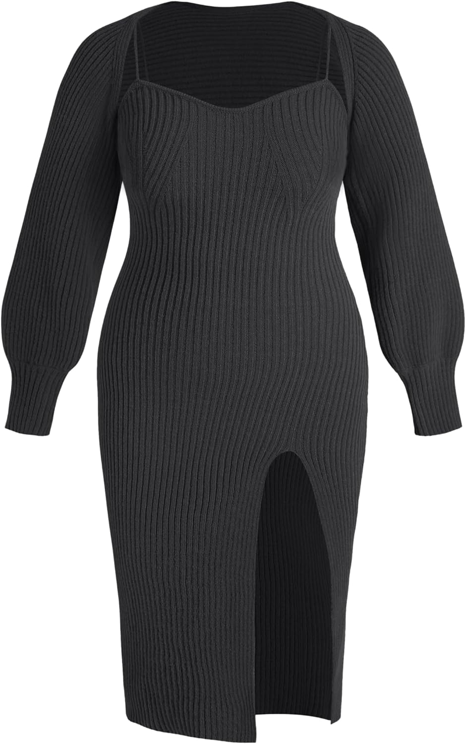 CIDER Plus Size 2 Piece Sweater Dresses for Women Long Sleeve Midi Dress Slit Winter Pullover Wedding Guest Outfits