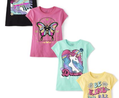 The Children’s Place Girls Trends,Icons Short Sleeve Graphic T-Shirts,4 Pack