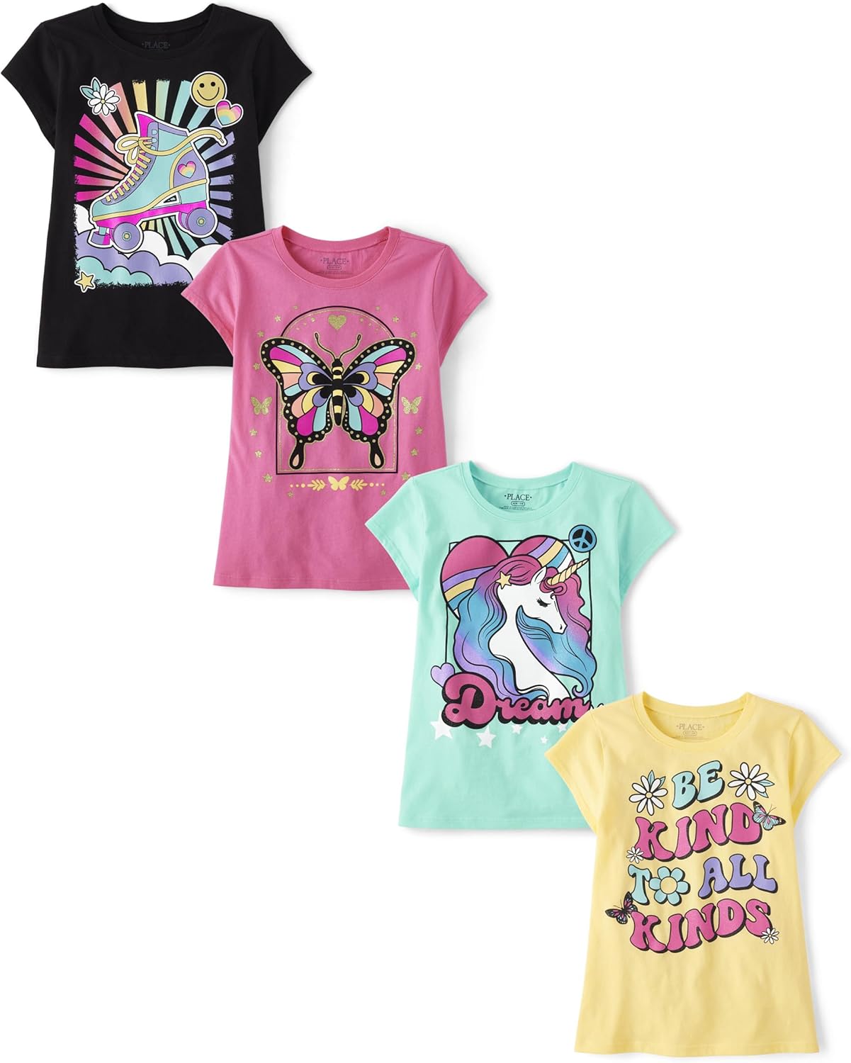 The Children’s Place Girls Trends,Icons Short Sleeve Graphic T-Shirts,4 Pack