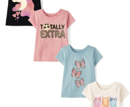 The Children’s Place Baby Girls’ and Toddler Unicorns,Butterflies,Trends Short Sleeve Graphic T-Shirts,4 Pack