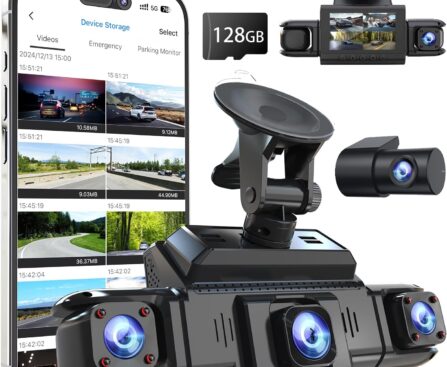 360 View 4 Channel Dash Cam Front and Rear Left Right Inside Camera for Cars, GPS and 5G Band WiFi, Night Vision, 160 Wide Angle, WDR, 24H Parking Mode, Supercapacitor, Included 128GB Card