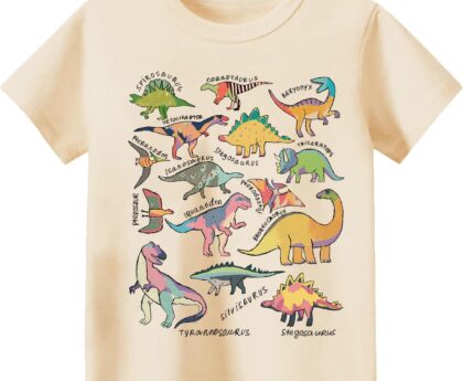 Kids Short Sleeve Tees Toddler Crewneck T-Shirts Boys Girls Dino Raccoon Excavator Silly Goose Flower Girl Tops 2-7 Years