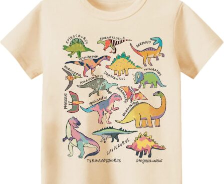 Kids Short Sleeve Tees Toddler Crewneck T-Shirts Boys Girls Dino Raccoon Excavator Silly Goose Flower Girl Tops 2-7 Years