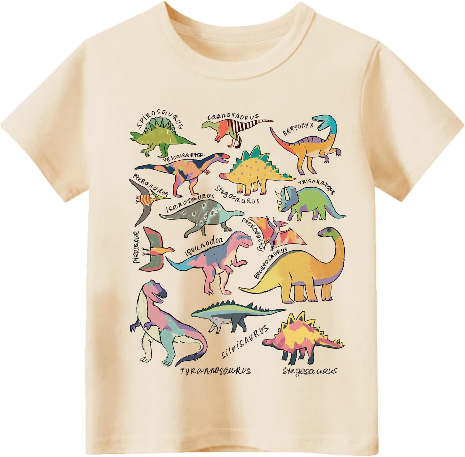 Kids Short Sleeve Tees Toddler Crewneck T-Shirts Boys Girls Dino Raccoon Excavator Silly Goose Flower Girl Tops 2-7 Years