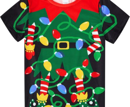 RAISEVERN Boys Girls Christmas T-Shirt Kids Xmas Novelty Shirt Funny Short Sleeves Pullover Top for 6-14 Years