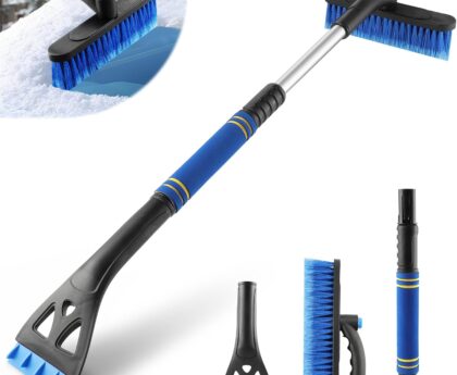LivTee 32″ Extendable Ice Scraper & Snow Brush for Car Windshield, 360° Rotating Snow Removal Tool for Cars, Trucks & SUVs, Automotive Winter Essentials & Car Accessories for Men, Blue