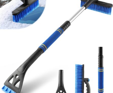 LivTee 32″ Extendable Ice Scraper & Snow Brush for Car Windshield, 360° Rotating Snow Removal Tool for Cars, Trucks & SUVs, Automotive Winter Essentials & Car Accessories for Men, Blue