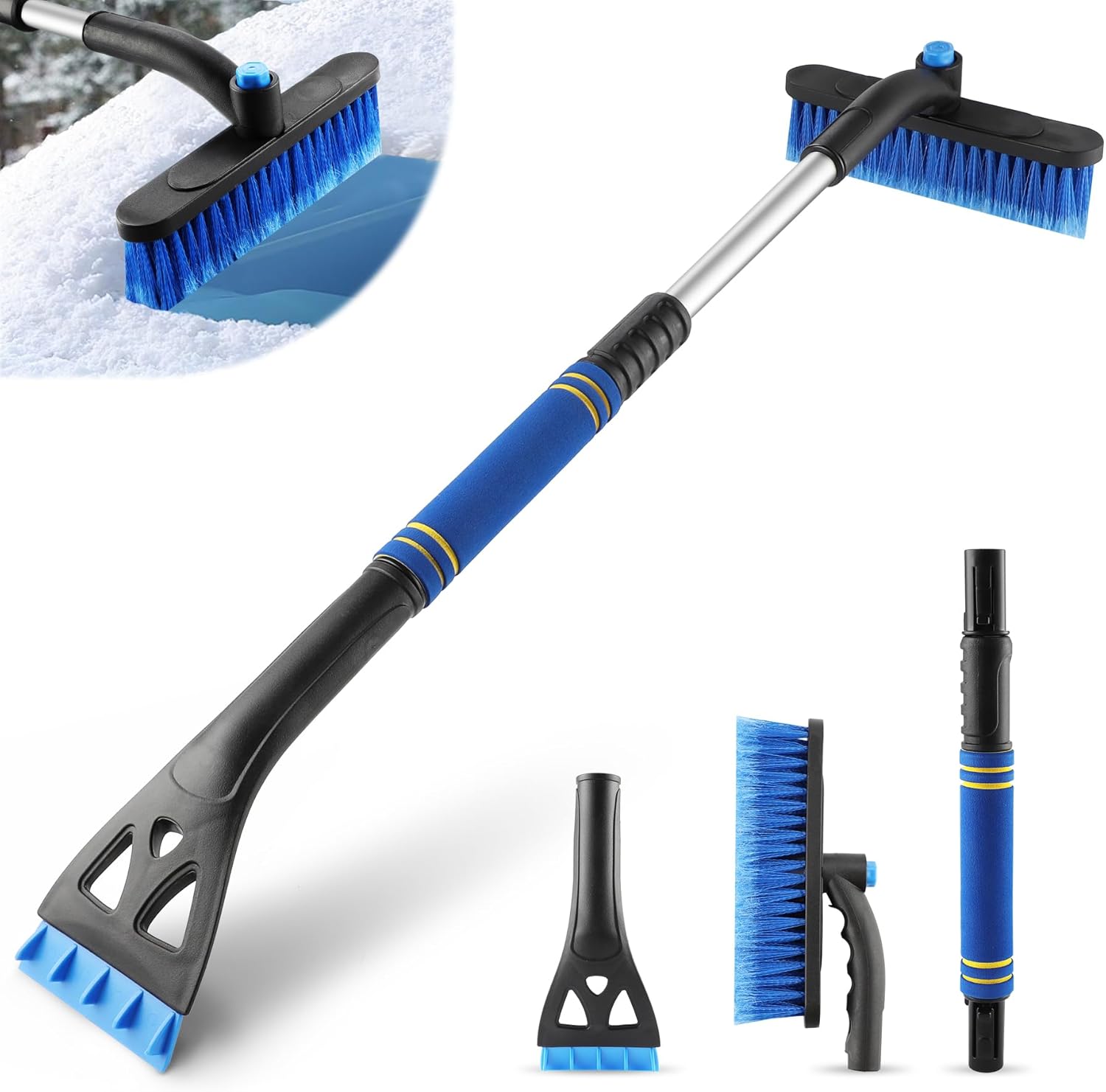 LivTee 32″ Extendable Ice Scraper & Snow Brush for Car Windshield, 360° Rotating Snow Removal Tool for Cars, Trucks & SUVs, Automotive Winter Essentials & Car Accessories for Men, Blue