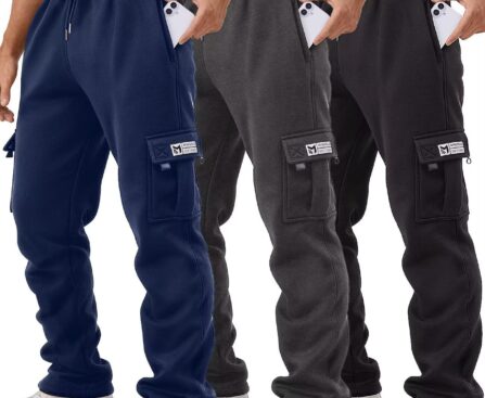 Cargo Pants for Men 3 Pack Relaxed Fit Mens Joggers with Pockets,Fleece Hiking Tactical Workout Pants Casual