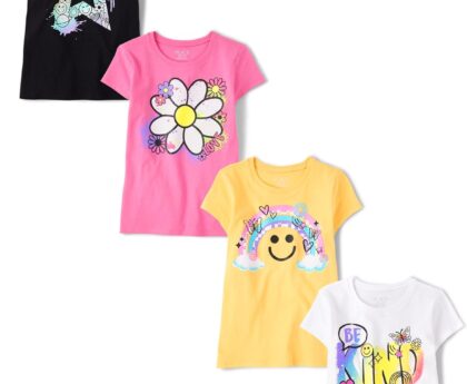 The Children’s Place Girls Trends,Icons Short Sleeve Graphic T-Shirts,4 Pack