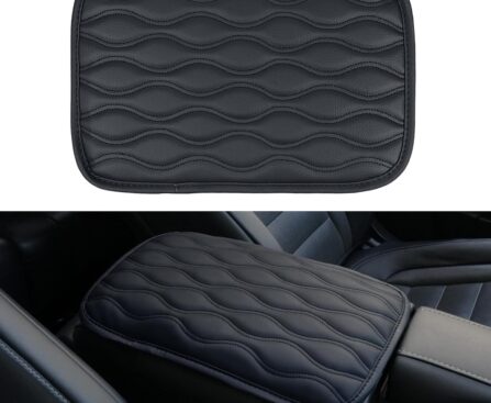 Amiss Auto Center Console Pad, Universal Waterproof Car Armrest Seat Box Cover, Car Interior Accessories, Leather Auto Armrest Cover Protector for Most Vehicle, SUV, Truck (Black)