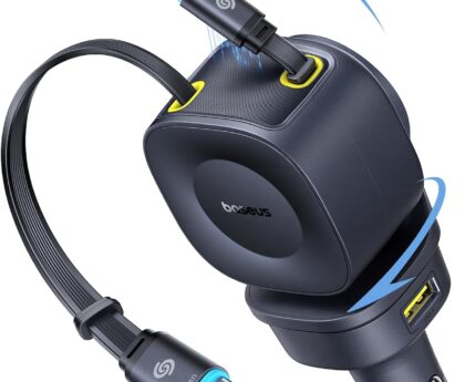 Baseus 163W Retractable Car Charger USB C Fast Charging, PrimeTrip VR2 Max 4 in 1 Fast Car Charger with Dual Retractable USB C Cable for iPhone 17 16 15 Pro Max, Samsung Galaxy S25 Ultra, Android